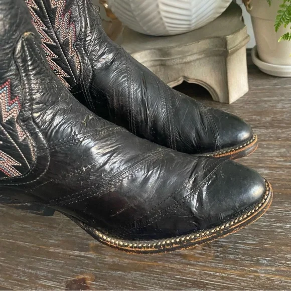 LARRY MAHAN Vtg Eel Skin Exotic Tall Knee High Cowgirl Cowboy Western Boots 6.5B - Picture 10 of 16